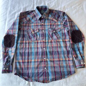 Polo Ralph Lauren sports Plaid Long Sleeve Men's Shirt with Elbow Patches L